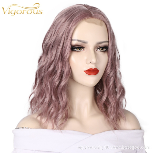 Cheapest High Quality Soft Wholesale Lace Front Short Bob Cut Water Wave Curly Women Cosplay Synthetic Hair Wig
